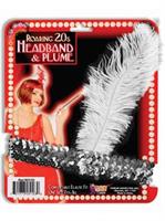 Flapper Headband- Silver With Black Feathers