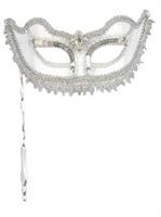 White & Silver Venetian Stick Mask