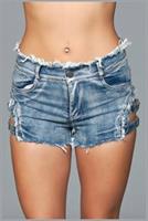 Buckled Down Denim Shorts - Medium Wash