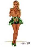 Green Satin Layered Ruffle Skirt