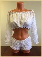 White Lined Lace Long Sleeve Peasant Top