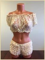 Cream Sheer Lace Short Sleeve Peasant Top
