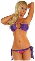 Contrast Foil Dot Halter Top Bikini