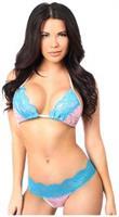 Baby Pink Sequin Pucker Back Bikini w/Turquoise Lace
