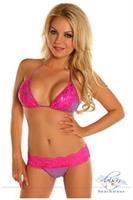 Purple Glitter Lace Trim Pucker Back Bikini