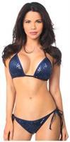 Navy Blue Sequin Pucker Back Bikini