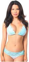 White Sequin Pucker Back Bikini w/Lt Blue Lace