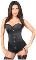 Lavish Black Satin Overbust Corset w/Busk Closure