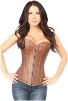 Top Drawer Distressed Brown Faux Leather Steel Boned Corset
