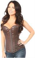 Top Drawer Distressed Brown Faux Leather Steel Boned Corset