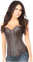 Top Drawer Distressed Dark Brown Faux Leather Steel Boned Corset