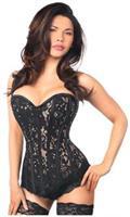 Top Drawer Black Lace Steel Boned Corset w/Rhinestones