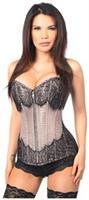 Top Drawer Gunmetal Brocade Steel Boned Corset w/Black Eyelash Lace