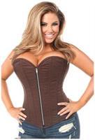Top Drawer Dark Brown Cotton Steel Boned Overbust Corset w/Zipper