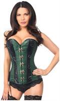 Top Drawer Dark Green Brocade and Faux Leather Steel Boned Corset