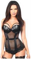 Top Drawer Fishnet and Faux Leather Strappy Steel Boned Corset