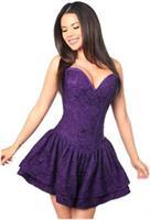 Top Drawer Dark Purple Lace Steel Boned Ruffle Corset Dress