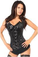 Top Drawer Black Sequin Pointed Top Steel Boned Corset