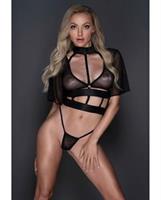 Adore Dreamer Sheer Mesh Strappy Top and Thong Black