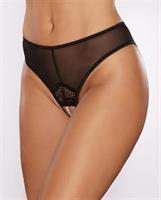 Allure Blushing Crotchless Panty w/Pearls - Black