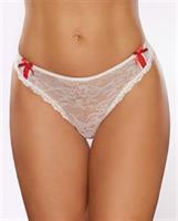 Allure Kisses and Bows Thong Panty w/Lace-Up Detail - White/Red