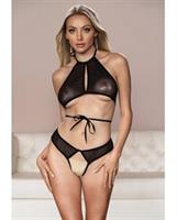 Allure Marley Mesh Peek A Boo Top and Open Panty Black
