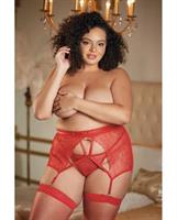 Allure High Waisted Lace Garter and G-String Red