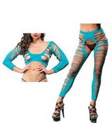 Beverly Hills Naughty Girl Crotchless Side Straps Leggings Turquoise