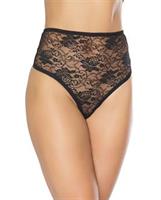 Stretch Lace High Waist Thong Black