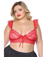 Scallop Stretch Lace Soft Cup Bralette - Red