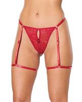 Lace Thong w/Garters and Bow Detail - Red