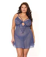 Twilight Fever Lace and Mesh Babydoll w/G-String - Navy