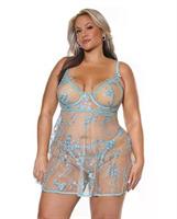 Blue Blossom Underwire Babydoll w/G-String - Blue