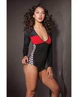 Fashion Stretch Knit Race Car Romper Black/Red