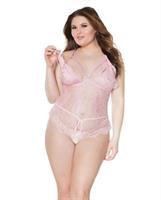 Crystal Pink Peek a Boo Crotchless Teddy Pink