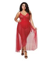 Stretch Lace Teddy (Modified Back) and Sheer Mesh Maxi Skirt w/Adjustable Straps and G-String Rouge