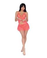 Simply Sexy Fishnet and Eyelash Lace Cami and Short Coral