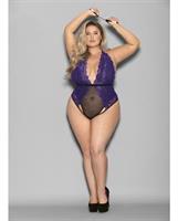Euphoria Halter Lace and Mesh Teddy w/Wrist Restraints Purple/Black