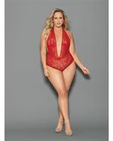 Euphoria Halter Tie Open  Crotch and Butt Teddy Red