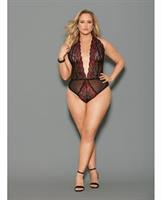 Euphoria Two Tone Lace Halter Crotch Closure Teddy Blk/Red