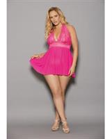 Euphoria Halter Tie Shorty Babydoll Hot Pink