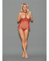 Euphoria Open Top Choker Attached Babydoll w/Open Crotch Panty Red