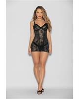 Flame FETISH Boss Lady Lace Up Back Chemise and Wide Band Thong Black