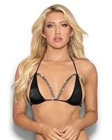 Rhinestone Semi Open Tri Bra Black