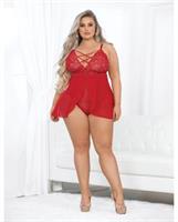 Lace and Mesh Teddy Doll Red