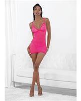Neon Honeycomb Chemise w/Strappy Back and G-String Neon Pink