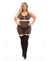 Bold Fetish Fishnet Bra, Skirtini and Hose Black