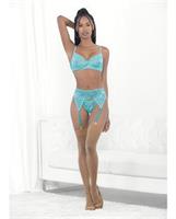 Lace and Mesh Underwire Bra, Garterbelt and G-String Malibu Blue