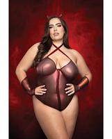 Raising Hell Front Zip Halter Teddy w/Fingerless Gloves and Headband 3 pc Set - Red