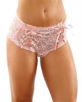 Bottoms Up Magnolia Stretch Lace Crotchless Panty w/Ribbon Lace Up Front Light Pink
